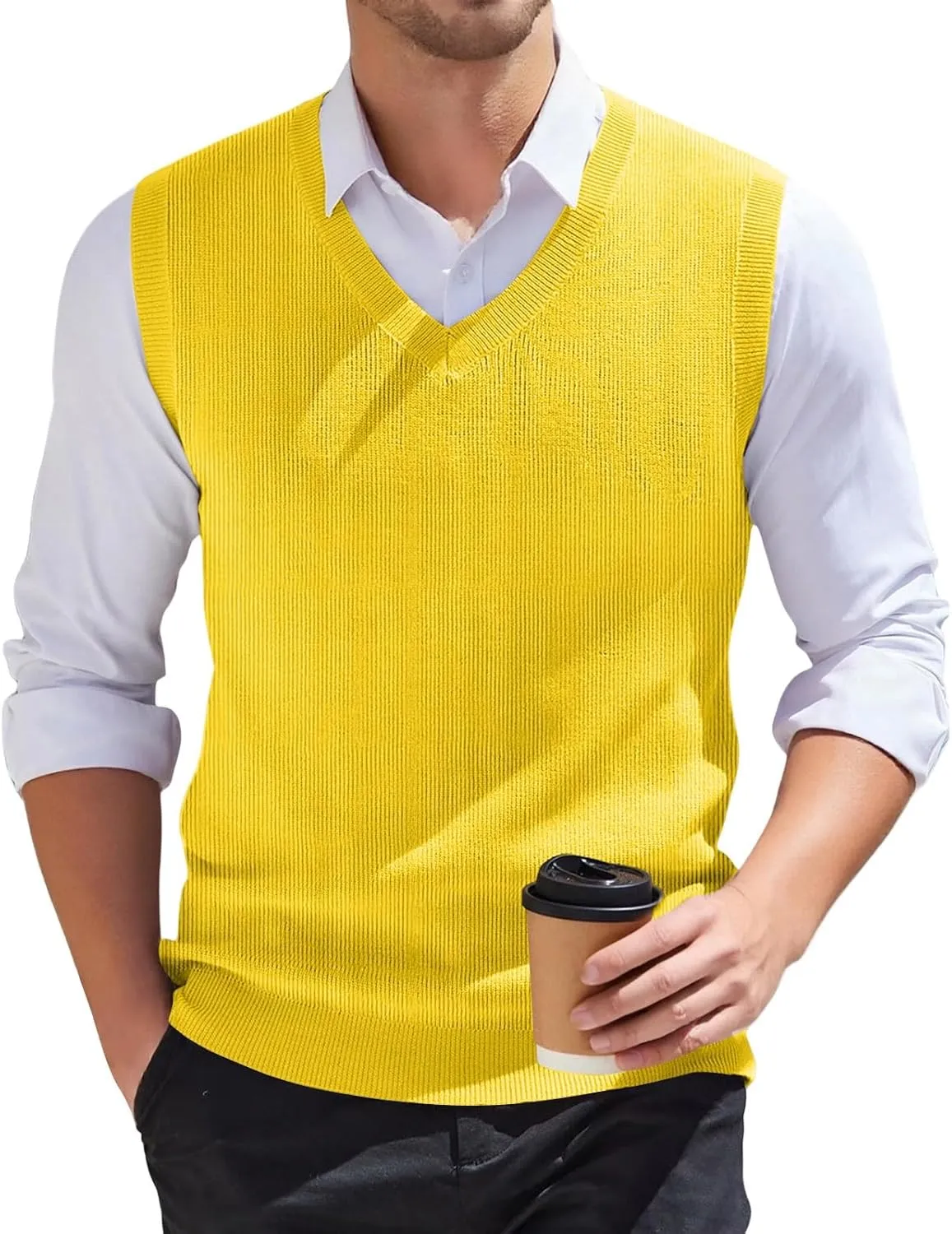 Mens Sweater Vest v Neck Sleeveless Casual fit Knitted Pullover Sweater Lightweight Business Work Waistcoat Tops