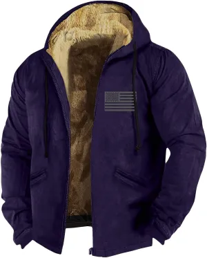 Mens Vintage Fleece Jacket Sherpa Lined Winter Coats Parka Warm Over Outerwear Windproof Casual Hoodies with Pocket