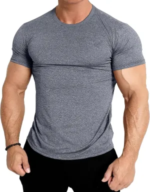 Men's Workout Gym Short Sleeve T Shirt Slim Fit Athletic Running Tee Shirts Casual Stylish Crew Neck Tops