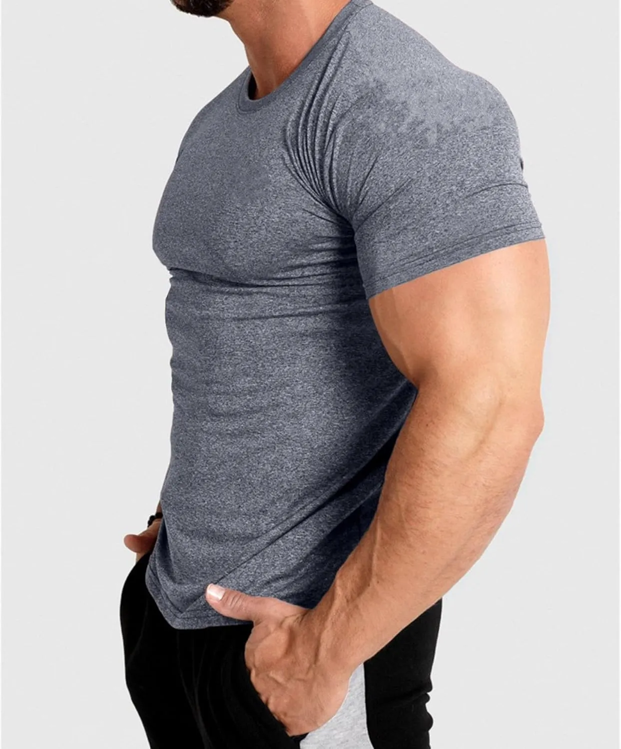 Men's Workout Gym Short Sleeve T Shirt Slim Fit Athletic Running Tee Shirts Casual Stylish Crew Neck Tops