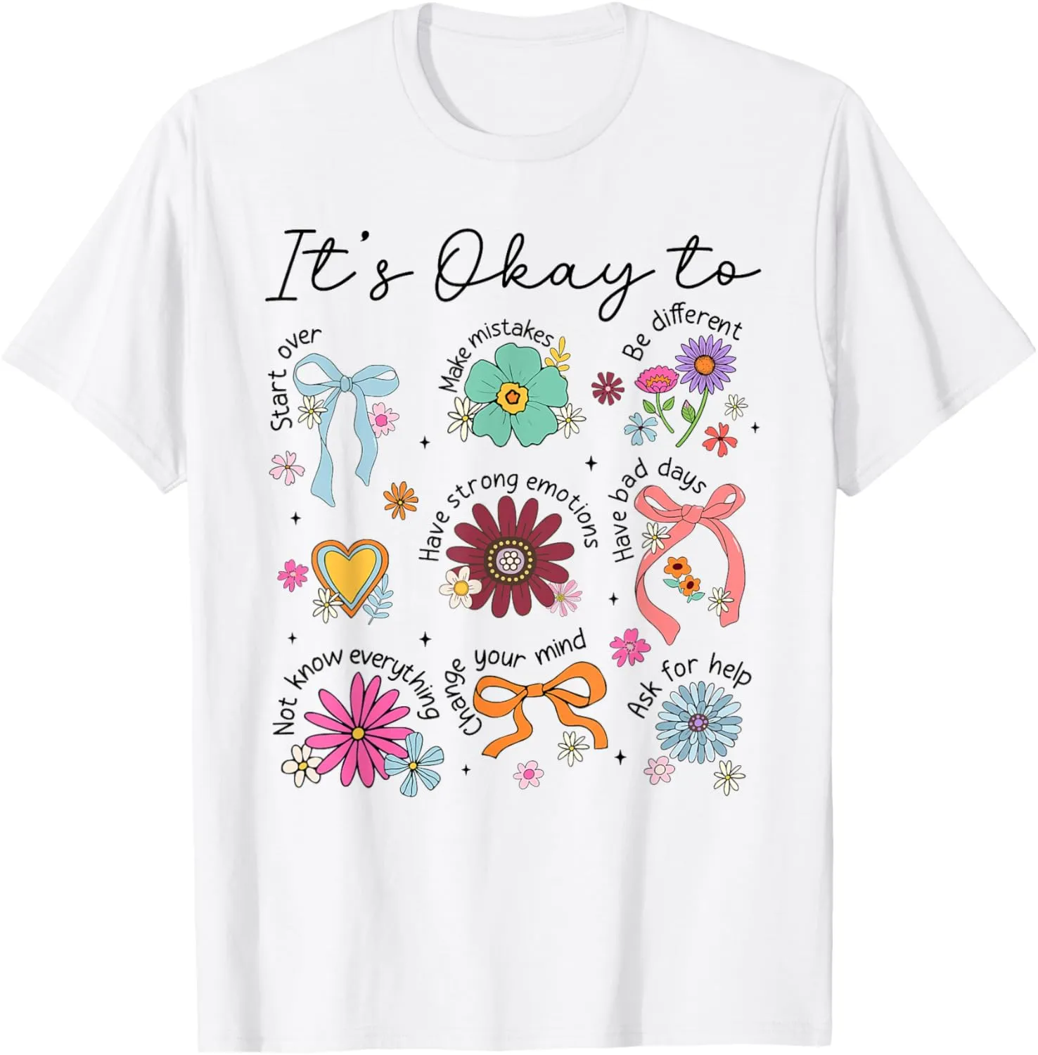 Mental Health Awareness It's Okay To Boho Floral Coquette T-Shirt