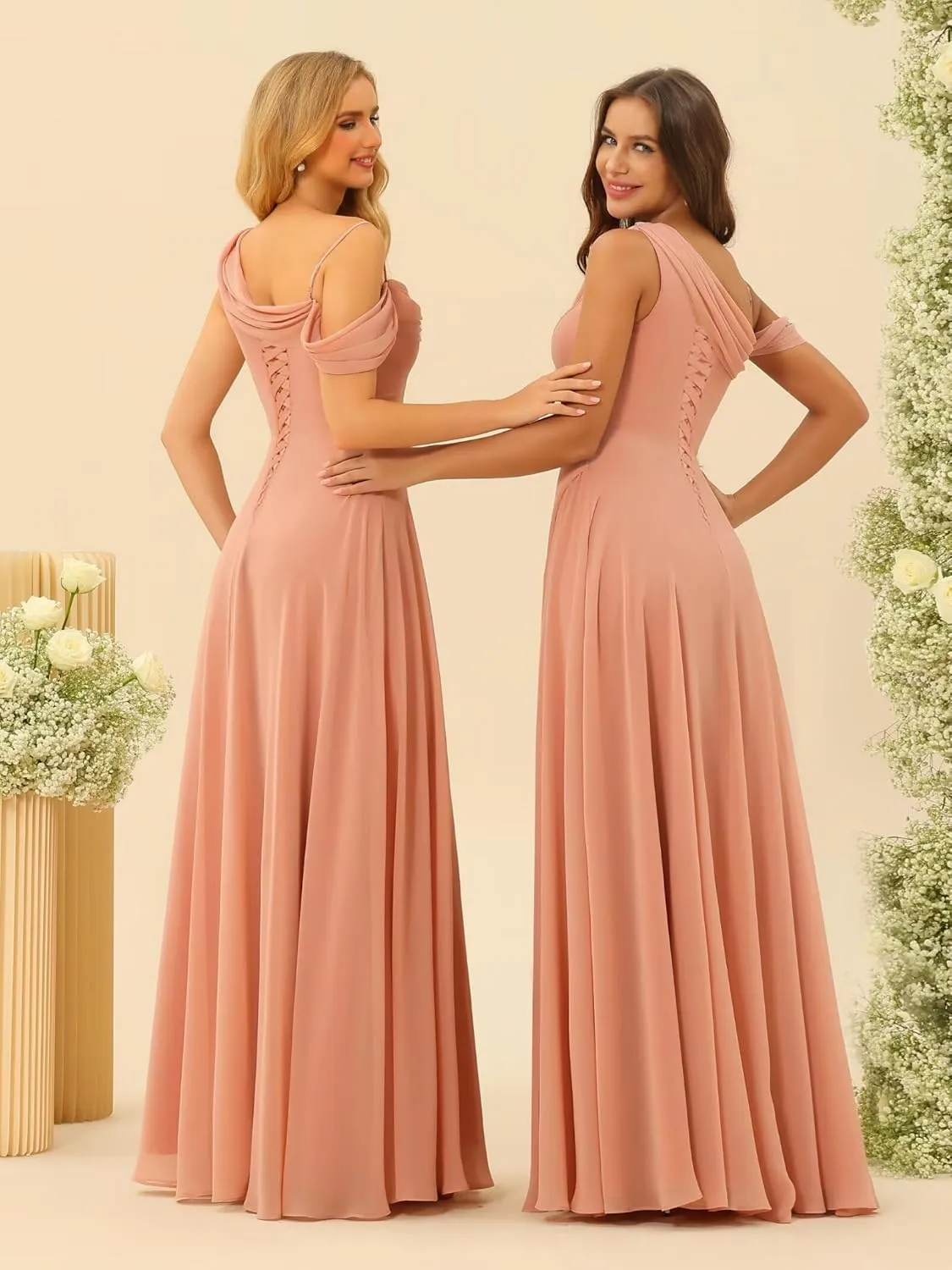 Miao Duo Womens Ruffle One Shoulder Bridesmaid Dresses Long with Pockets A Line Pleats Formal Dress for Wedding YZTS167