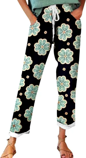 Mid Rise Cropped Linen Pants Summer Length Pants for Women Plus Size Wide Leg Palazzo Pants