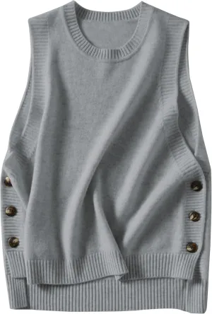 Mingzhu Women's Sleeveless Sweater Vest Round Neck Loose Ribbed Kint Pullover Tops