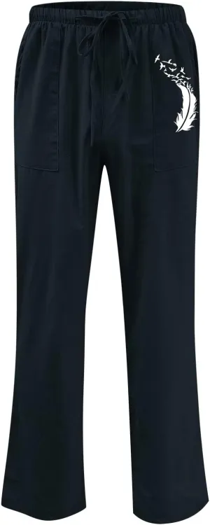 Muscularfit Mens Linen Pants Casual Loose Funny Print Drawstring Elastic Waist Cotton Pant Lounge Solid Straight Legs Trouser