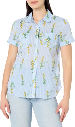 Nautica Women's Button Front Short Sleeve Camp Shirt