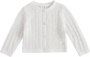 Newborn Baby Girls Knit Cardigans Long Sleeve Crewneck Hollow Knit Thin Sweater Toddler Button Tops Coat Outwear