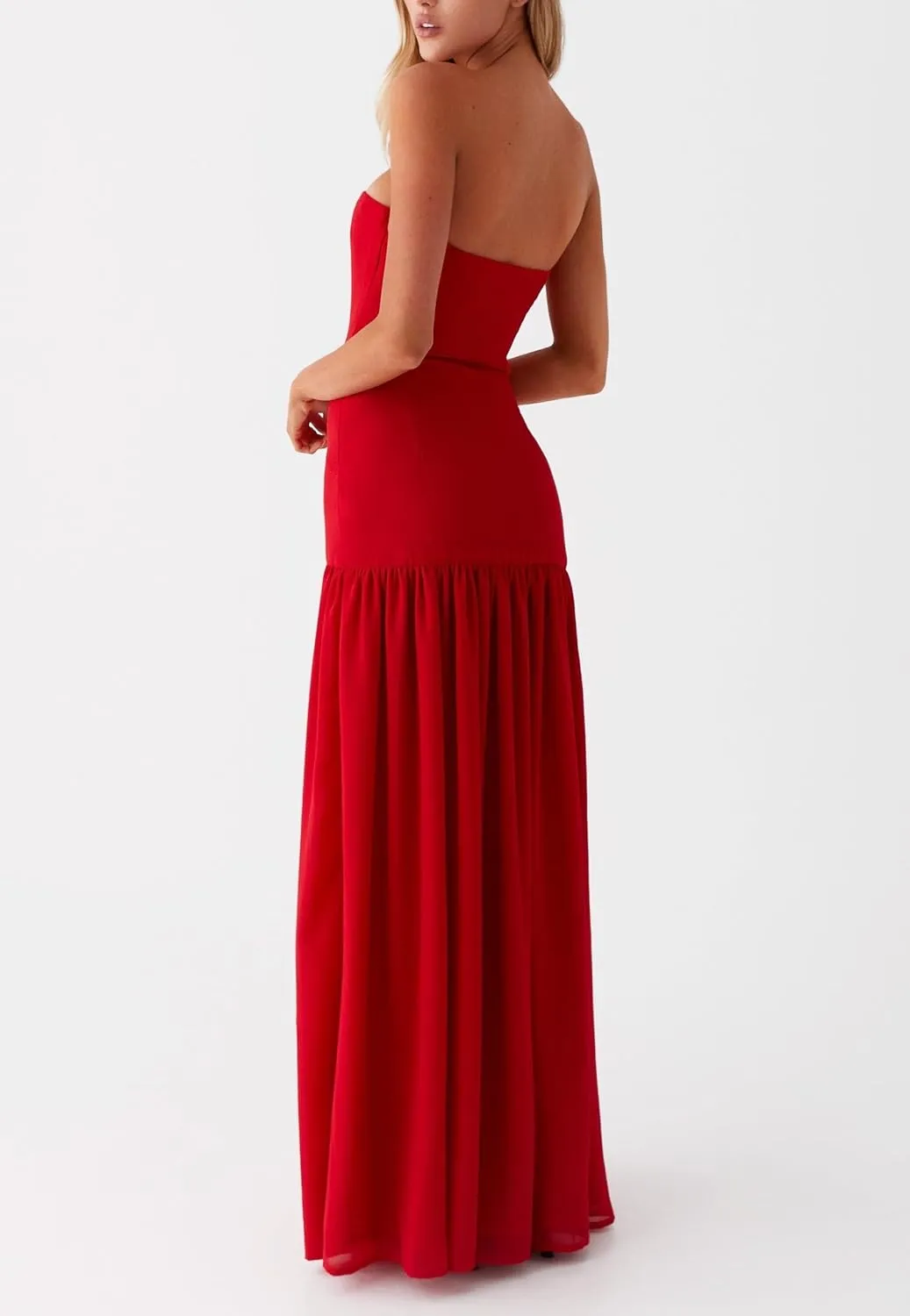 NUFIWI Women Y2k Strapless Maxi Dress Drop Waist Tube Top Dresses High Slit Off Shoulder Sleeveless Flowy Long Dress