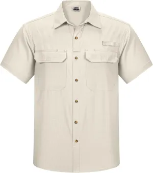 Outdoor Ventures Men's Lightweight Short Sleeve Fishing Shirt UPF 50 Button Down Quick Dry Cooling Hiking Travel Safari Shirt
