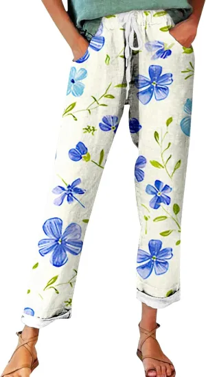 Outfits for Women Summer Wide Leg Pants Drawstring Elastic Waist Pants High Waisted Pants Casual Beach Trousers