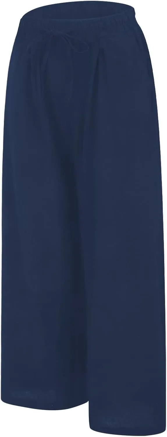 Palazzo Pants for Women Casual Plus Size Wide Leg High Waist Lounge Cotton Linen Pant 2025 Beach Gauze Summer Trouser