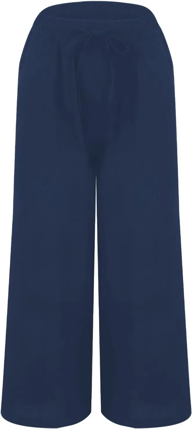 Palazzo Pants for Women Casual Plus Size Wide Leg High Waist Lounge Cotton Linen Pant 2025 Beach Gauze Summer Trouser