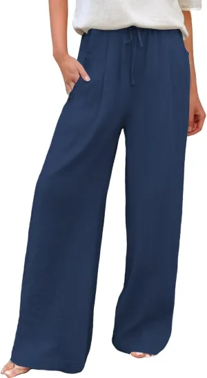 Palazzo Pants for Women Casual Plus Size Wide Leg High Waist Lounge Cotton Linen Pant 2025 Beach Gauze Summer Trouser