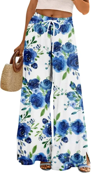Palazzo Pants for Women,Womens Summer Boho Wide Leg Pants Casual High Waist Lounge Pant 2025 Beach Vacation Outfits