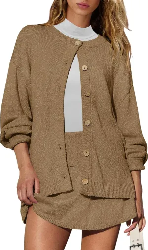 Panadila Womens Sweater Skirt Set 2 Piece Outfits Sweater Skort Set Lounge Cardigan and Knit Skirt Matching Outfits