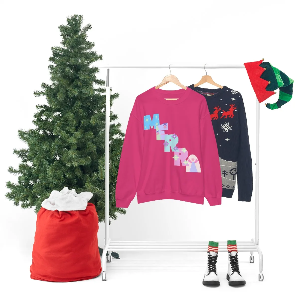 Pastel Christmas Sweatshirt, Holiday VSCO Girl Crewneck, Oversized Xmas Tumblr Sweater, Pastel Playful Letter Print Merry Trendy Sweatshirt