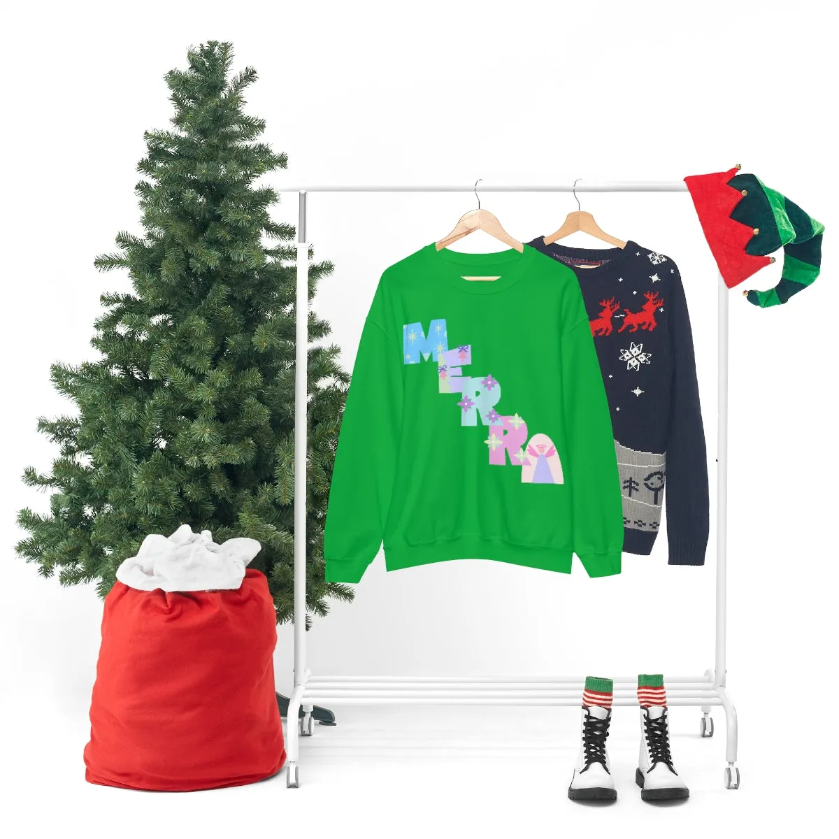 Pastel Christmas Sweatshirt, Holiday VSCO Girl Crewneck, Oversized Xmas Tumblr Sweater, Pastel Playful Letter Print Merry Trendy Sweatshirt