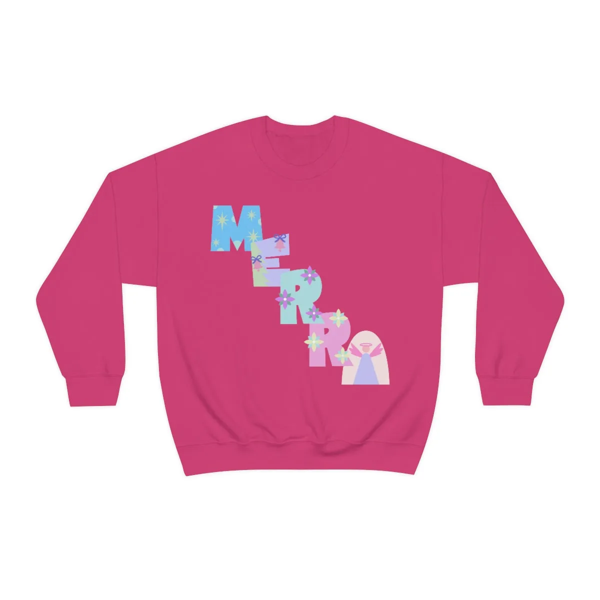 Pastel Christmas Sweatshirt, Holiday VSCO Girl Crewneck, Oversized Xmas Tumblr Sweater, Pastel Playful Letter Print Merry Trendy Sweatshirt