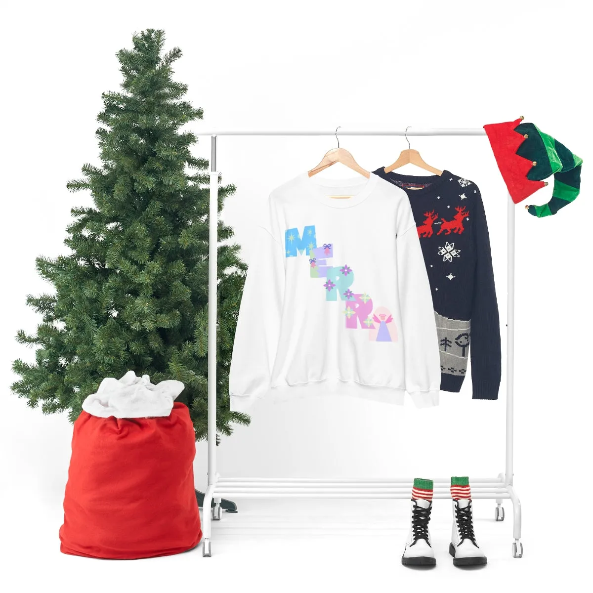 Pastel Christmas Sweatshirt, Holiday VSCO Girl Crewneck, Oversized Xmas Tumblr Sweater, Pastel Playful Letter Print Merry Trendy Sweatshirt