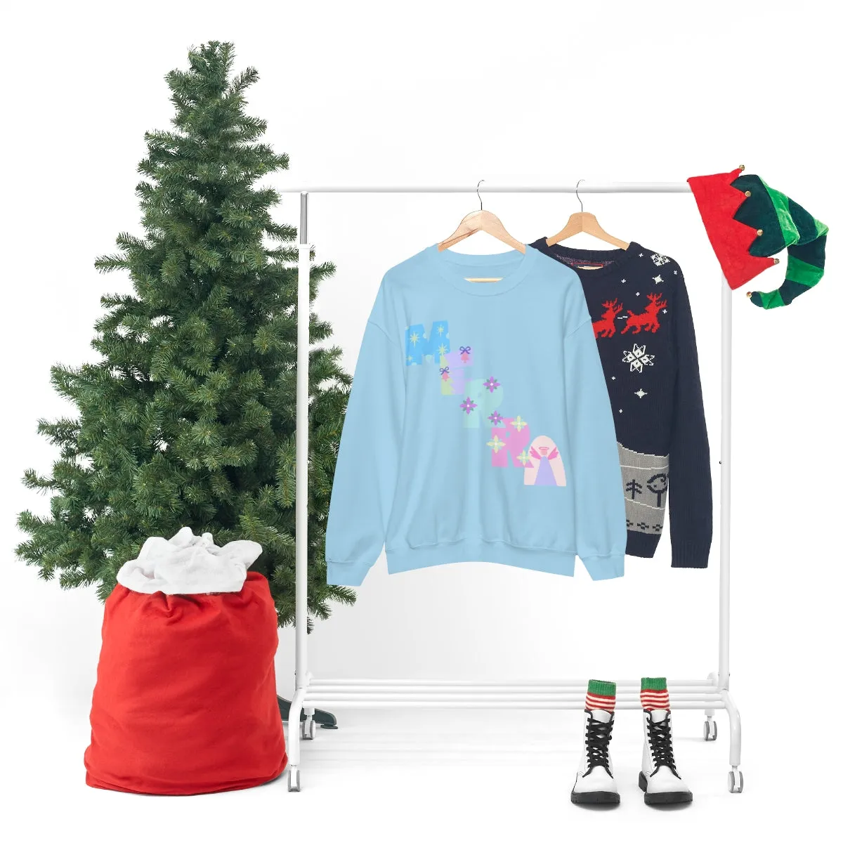 Pastel Christmas Sweatshirt, Holiday VSCO Girl Crewneck, Oversized Xmas Tumblr Sweater, Pastel Playful Letter Print Merry Trendy Sweatshirt