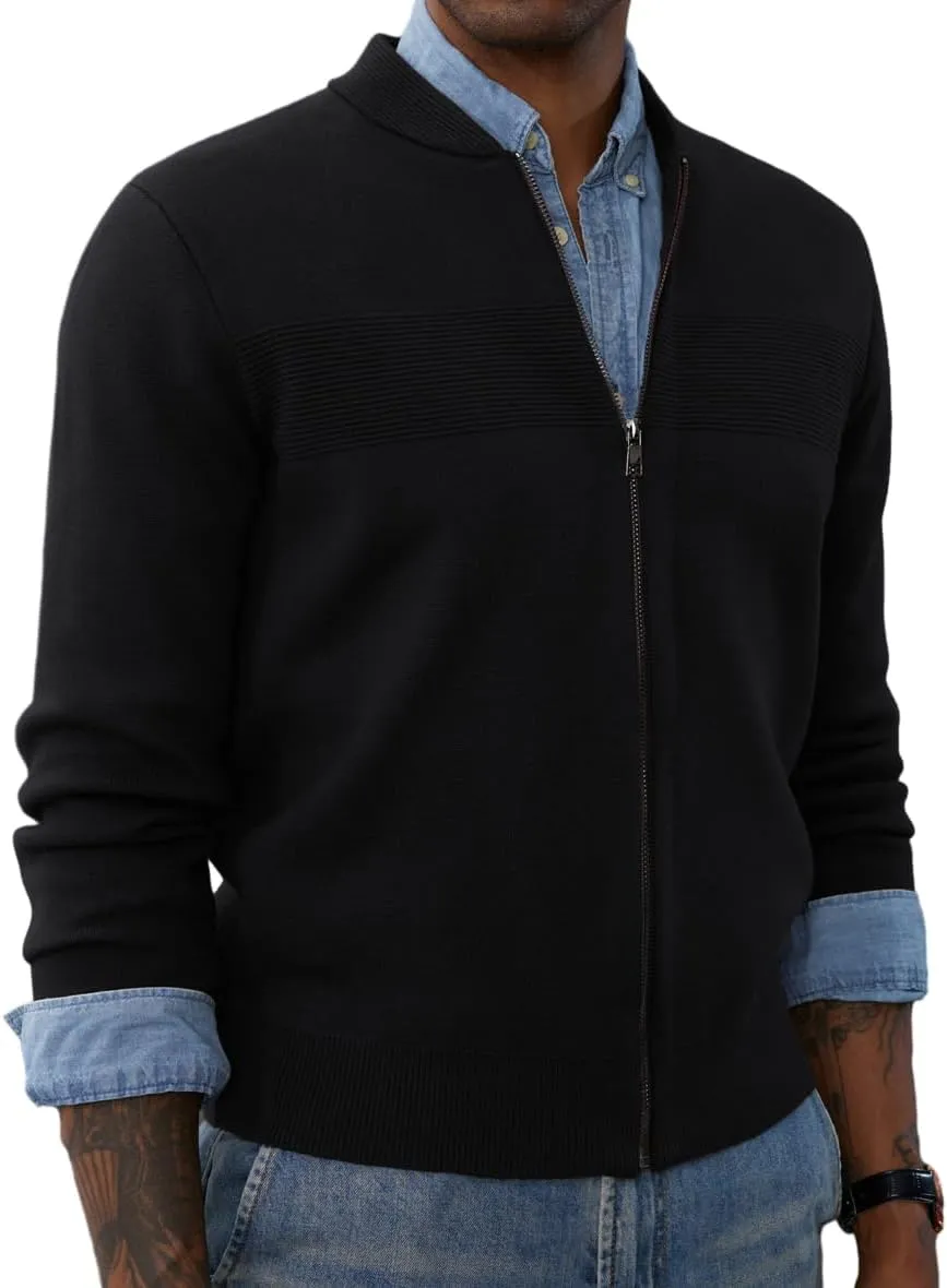 PJ PAUL JONES Mens Full Zip Cardigan Sweater Stand Collar Regular Fit Knit Sweaters