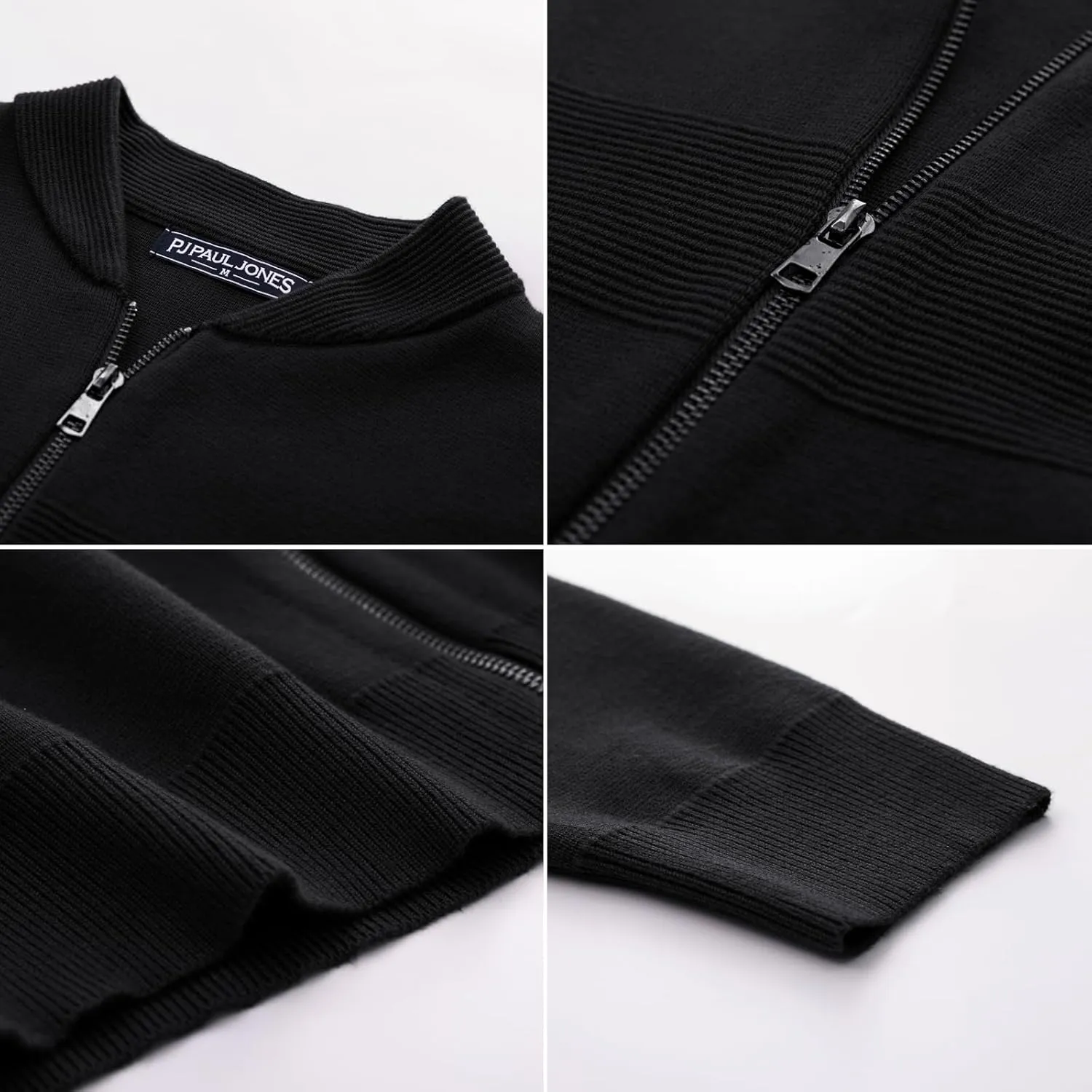 PJ PAUL JONES Mens Full Zip Cardigan Sweater Stand Collar Regular Fit Knit Sweaters