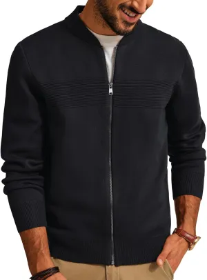 PJ PAUL JONES Mens Full Zip Cardigan Sweater Stand Collar Regular Fit Knit Sweaters