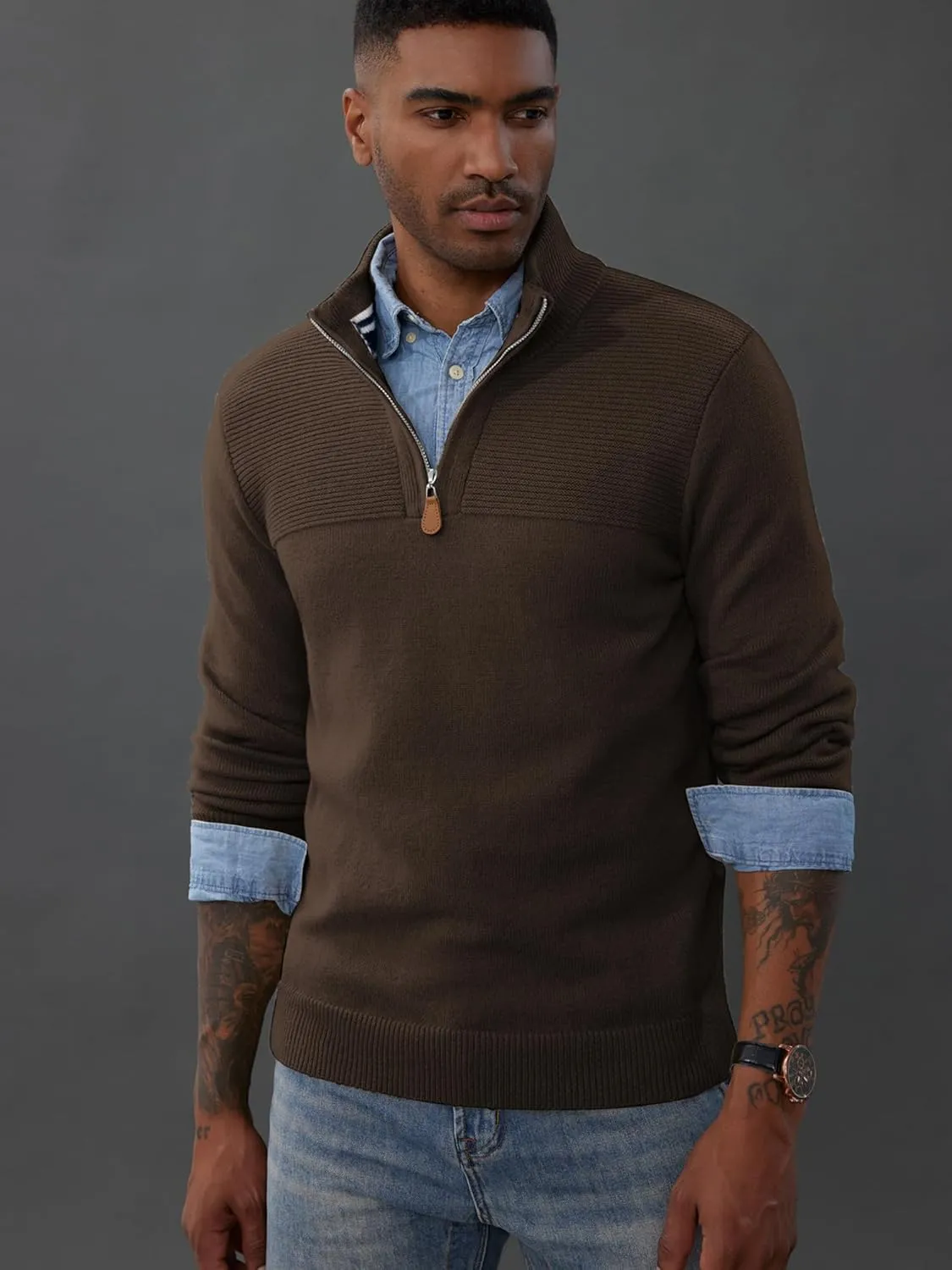 PJ PAUL JONES Men's Quarter Zip Sweater Slim Fit Casual Pullover Sweater Mock Neck Polo Sweaters