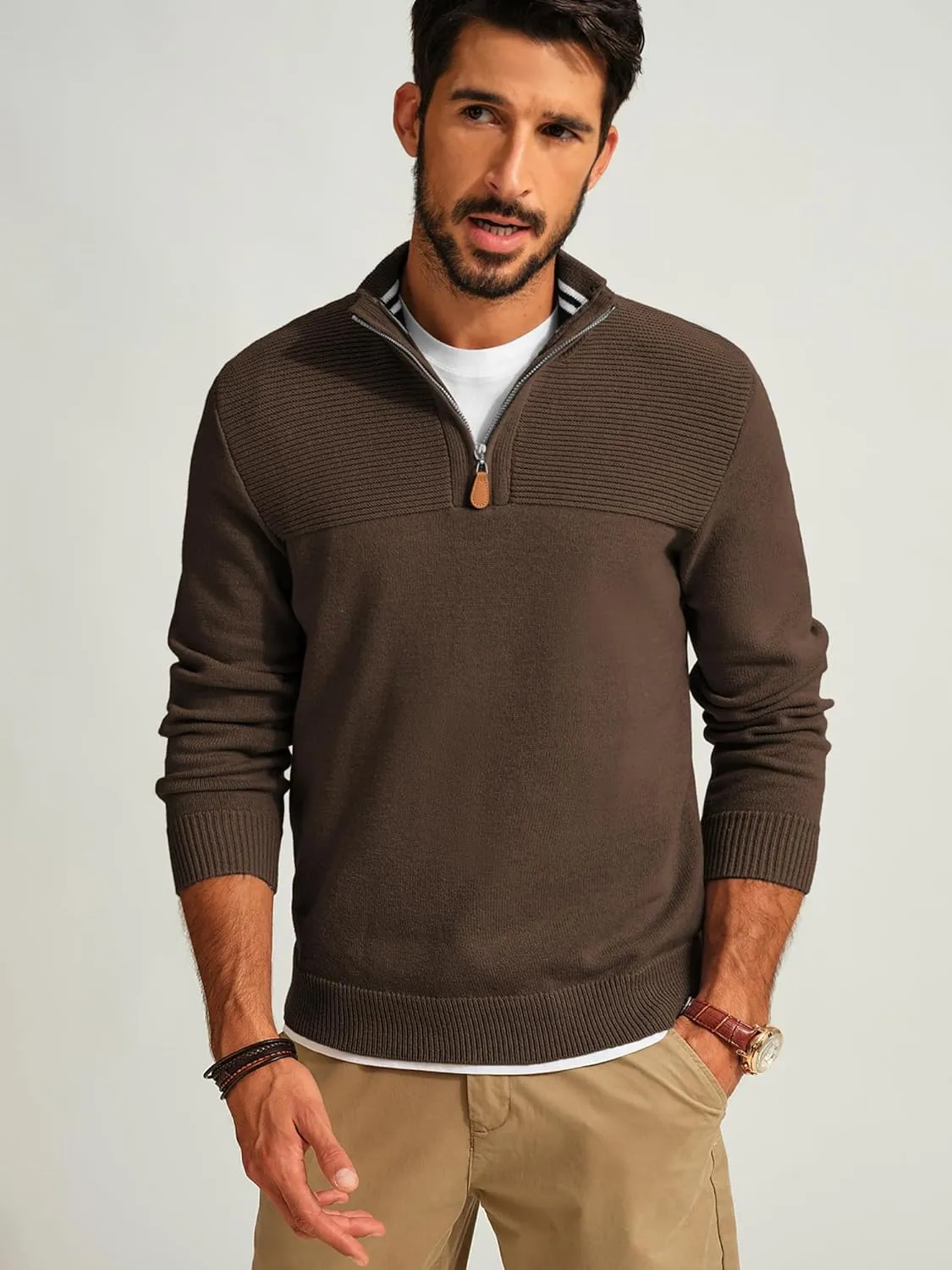 PJ PAUL JONES Men's Quarter Zip Sweater Slim Fit Casual Pullover Sweater Mock Neck Polo Sweaters