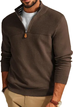 PJ PAUL JONES Men's Quarter Zip Sweater Slim Fit Casual Pullover Sweater Mock Neck Polo Sweaters