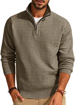 PJ PAUL JONES Men's Quarter Zip Sweaters Slim Fit Long Sleeve Casual Pullover Sweater Knit Textured Mock Neck Polo Sweaters