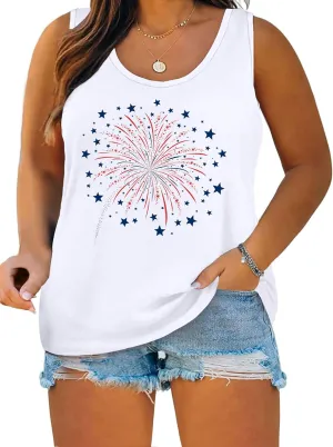 Plus Size American Flag Shirt for Women 4th of July Tank Top Patriotic Sleeveless Shirt USA Print Racerback Vest