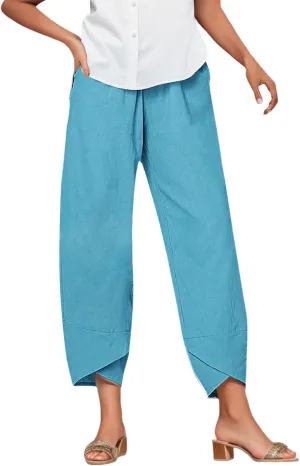 Plus Size Cotton Linen Capri Pants for Women Casual Summer Baggy Trendy Lounge Pants Athletic Trousers with Pockets
