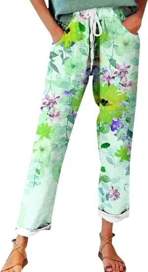 Plus Size Linen Pants for Women Plus Size Summer Cotton Palazzo Pants for Women Casual Summer Trousers