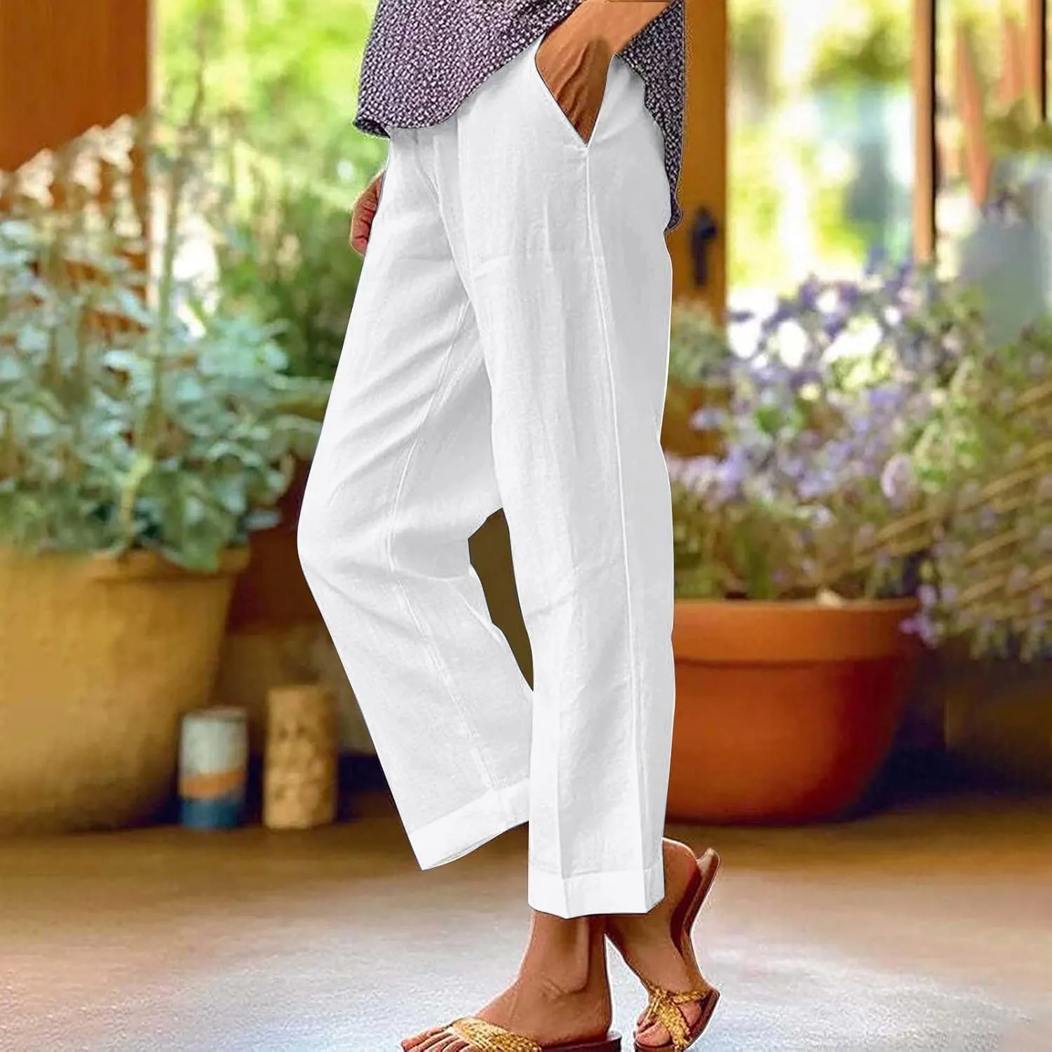 Plus Size Linen Pants Spring Curvy Pants for Women Casual Womens Lightweight Pants for Summer