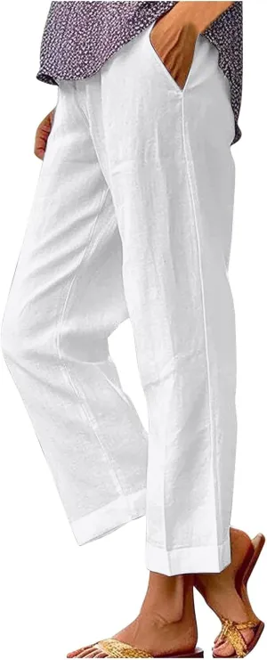 Plus Size Linen Pants Spring Curvy Pants for Women Casual Womens Lightweight Pants for Summer
