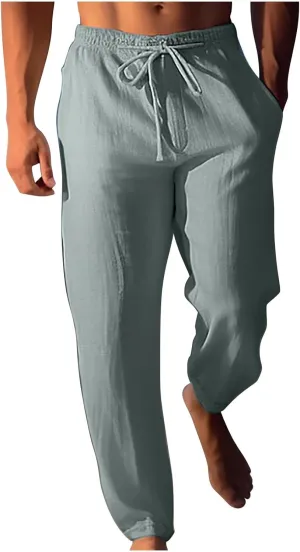 Plus Size Pants for Mens Elastic Waist Casual Pants Solid High Waist Pants Wide Leg Trousers Lightweight Loose Pant