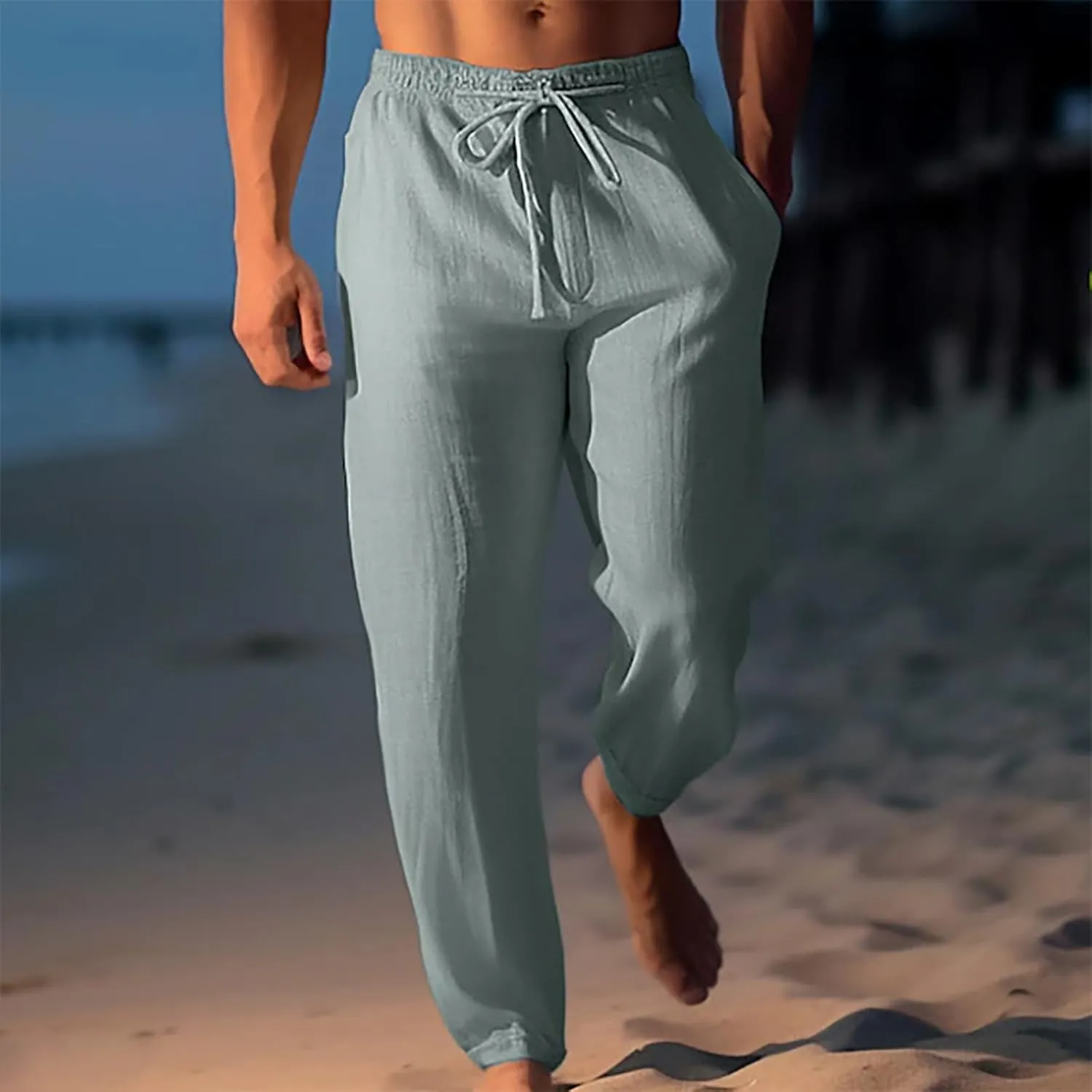 Plus Size Pants for Mens Elastic Waist Casual Pants Solid High Waist Pants Wide Leg Trousers Lightweight Loose Pant