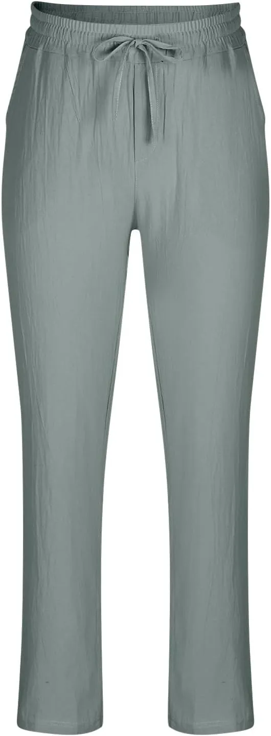 Plus Size Pants for Mens Elastic Waist Casual Pants Solid High Waist Pants Wide Leg Trousers Lightweight Loose Pant