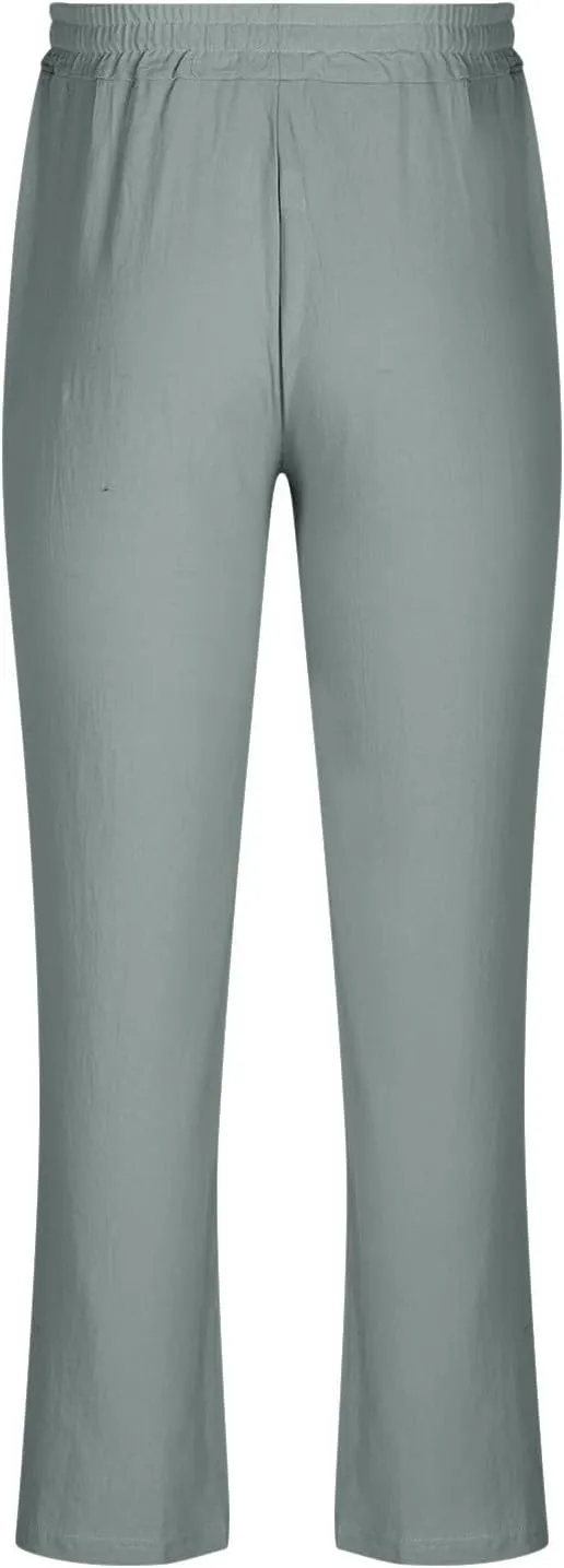 Plus Size Pants for Mens Elastic Waist Casual Pants Solid High Waist Pants Wide Leg Trousers Lightweight Loose Pant