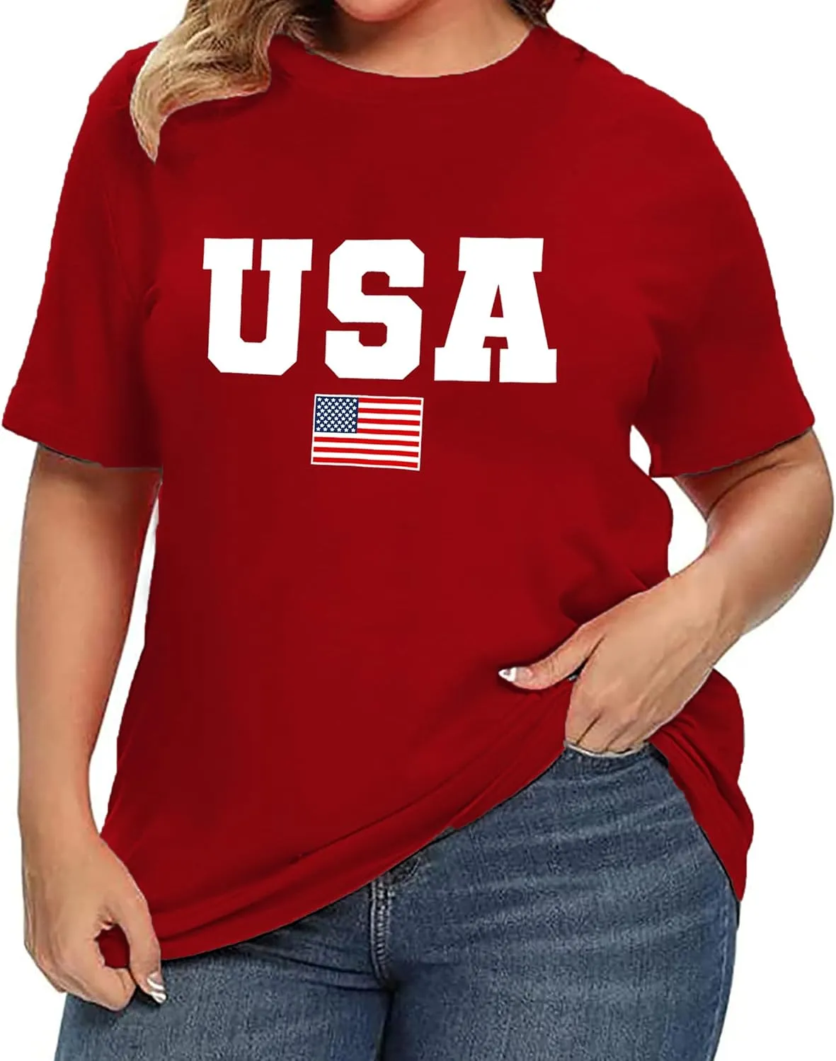Plus Size USA Flag Shirt Women Patriotic Tee American Flag Tshirt 4th of July Top USA Summer Shirts