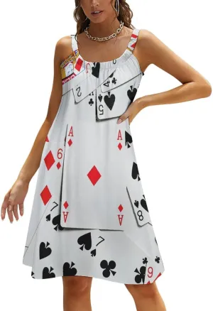Poker Cards Spaghetti Strap Dresses for Women Sleeveless Plus Size Loose Midi Beach Vacation Dress