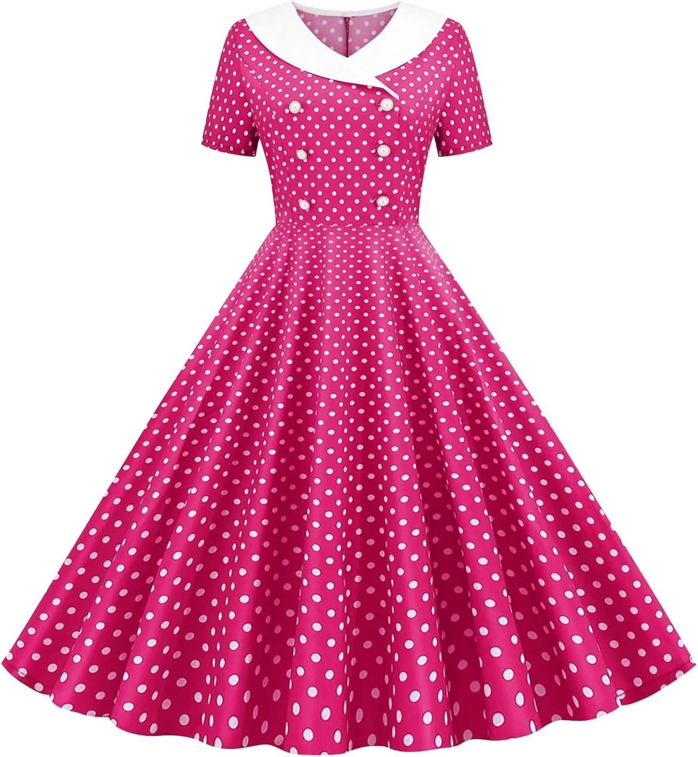 Polka Dot Dress for Women Vintage Style Button Down Dress with Collar and Belt Vintage