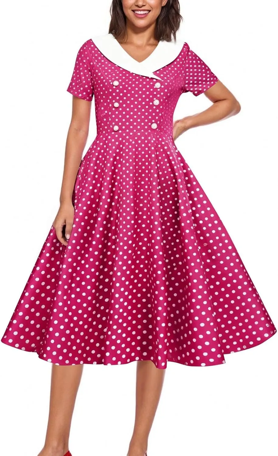Polka Dot Dress for Women Vintage Style Button Down Dress with Collar and Belt Vintage