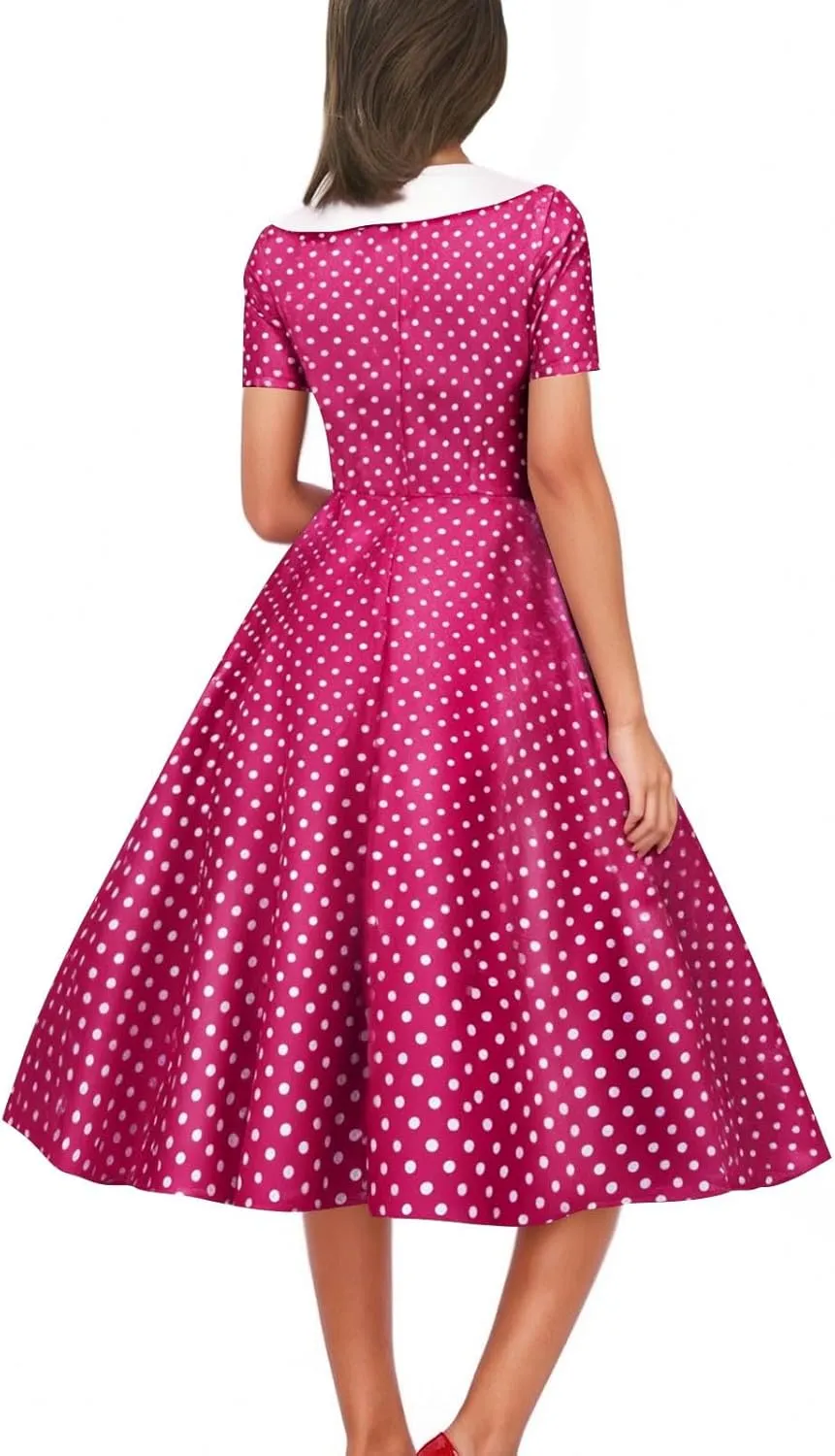 Polka Dot Dress for Women Vintage Style Button Down Dress with Collar and Belt Vintage