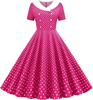 Polka Dot Dress for Women Vintage Style Button Down Dress with Collar and Belt Vintage