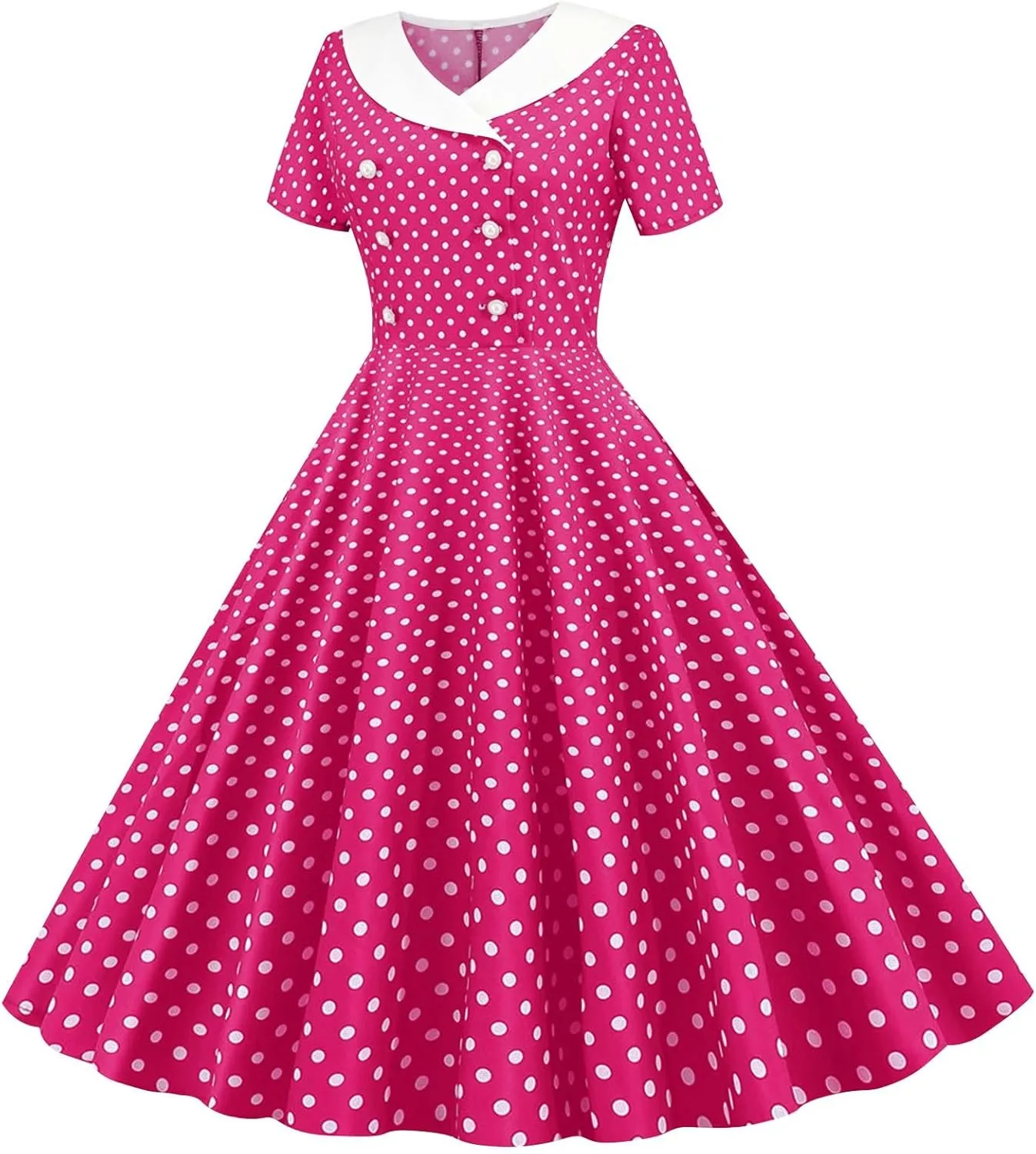 Polka Dot Dress for Women Vintage Style Button Down Dress with Collar and Belt Vintage