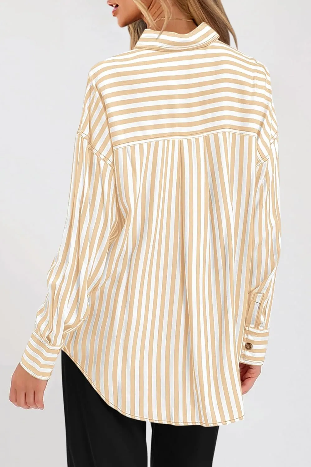 PRETTYGARDEN Womens Striped Button Down Shirt Spring 2025 Oversized Collared Long Sleeve Office Work Blouses Tops