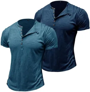 prigridche 3 Pack Oversized Summer Henley T-Shirts Cotton Tee Loose Fit Short Sleeve Casual Solid Colors Shirts for Men