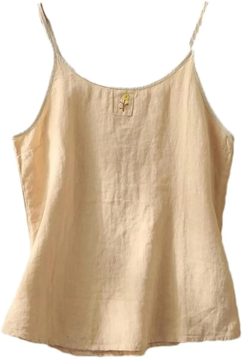 Retro Embroidered Cotton and Linen Small Camisole Women's Summer Inner Sleeveless Bottoming Vest top